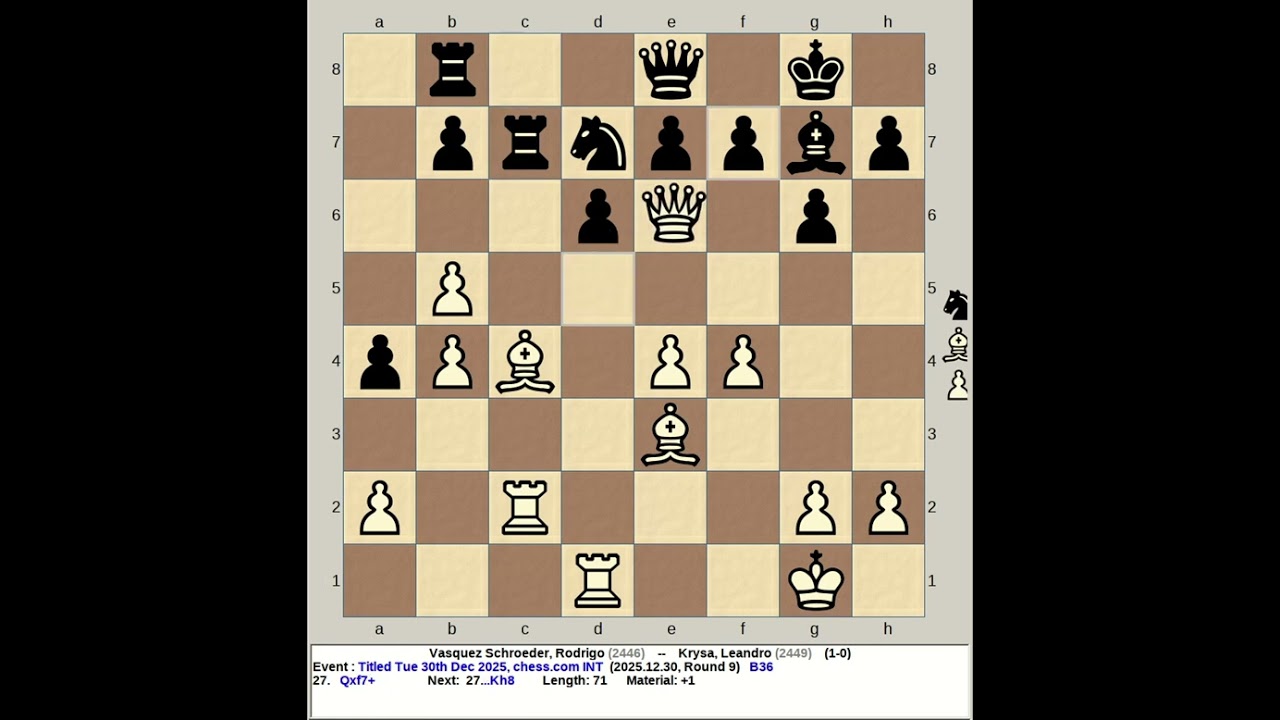 Vasquez Schroeder, Rodrigo vs Krysa, Leandro | Titled Tuesday 30th December 2025, chess com INT