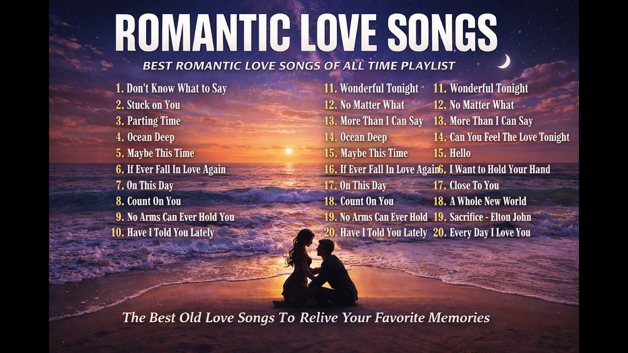 Romantic Love Songs Playlist 💖 Timeless Old Love Songs | Beach Waves Background