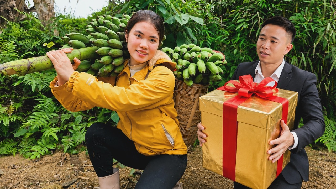 Harvesting Fresh Cucumbers, Green Onions and Bamboo Shoots for the Village Market