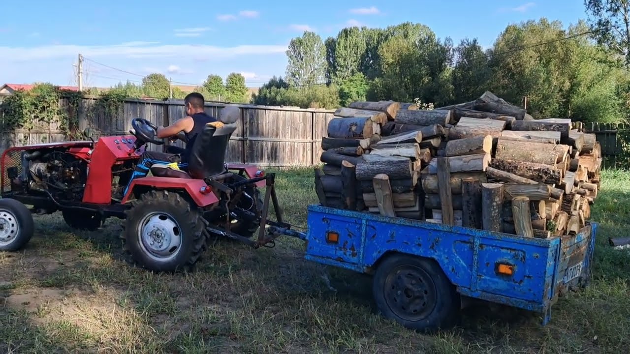 Costică ma ajuta sa car lemnele cu tractorasul