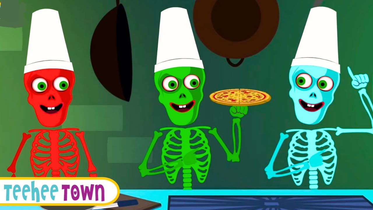 Five Skeletons Cooking Pizza At Halloween Party | Spooky Scary Songs By Teehee Town