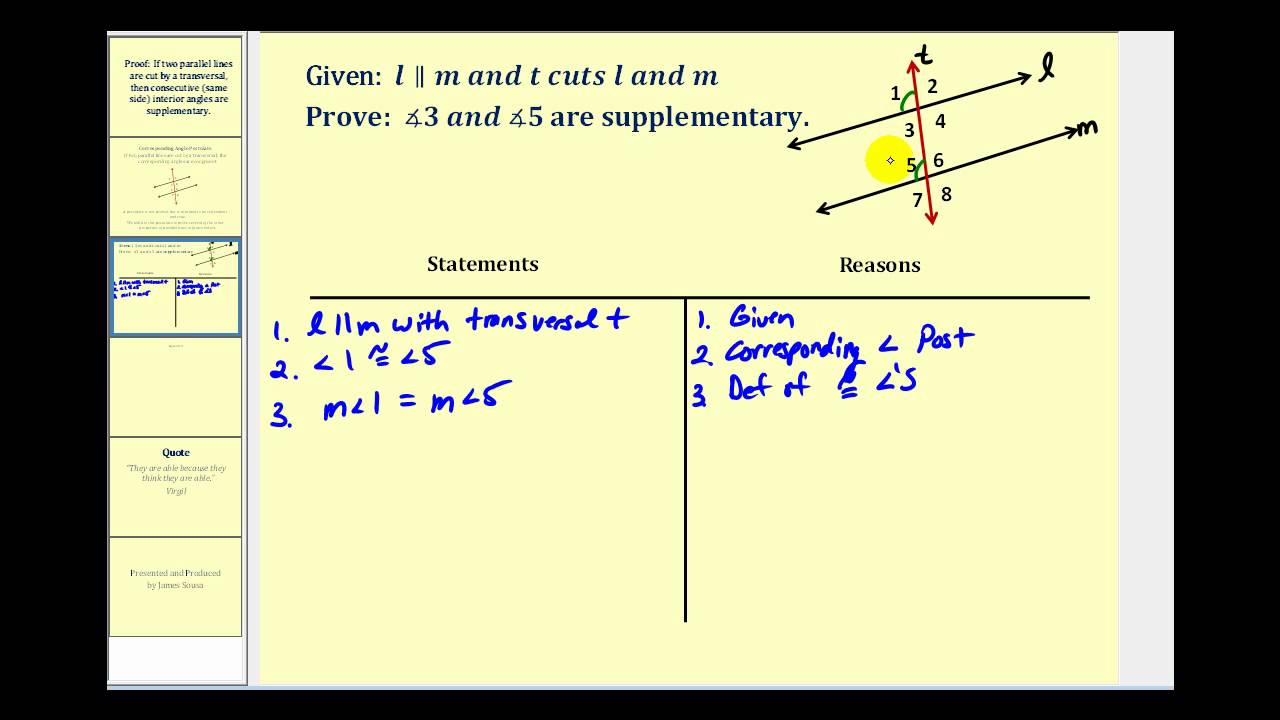 Proof:  Consecutive Interior Angles Are Supplementary