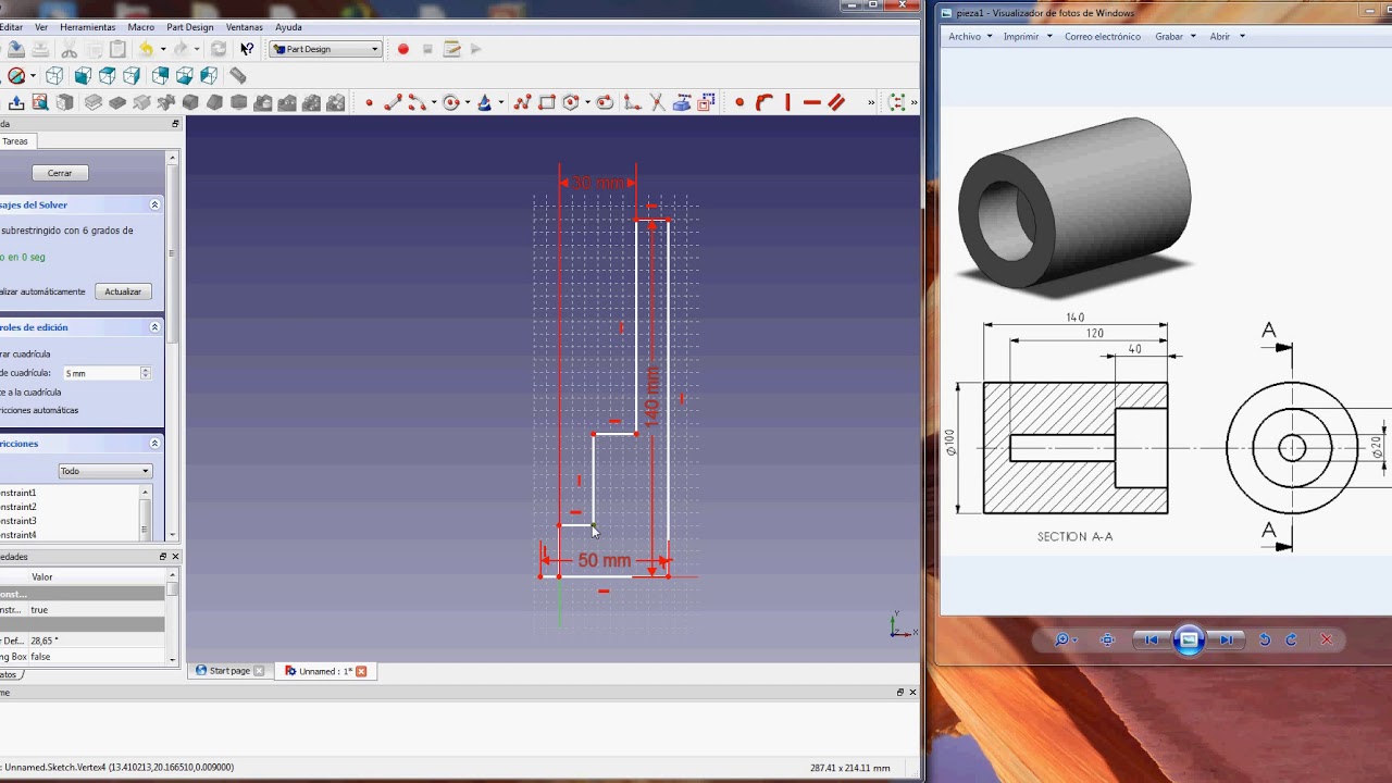 Ejemplo de pieza por revolución en FreeCAD