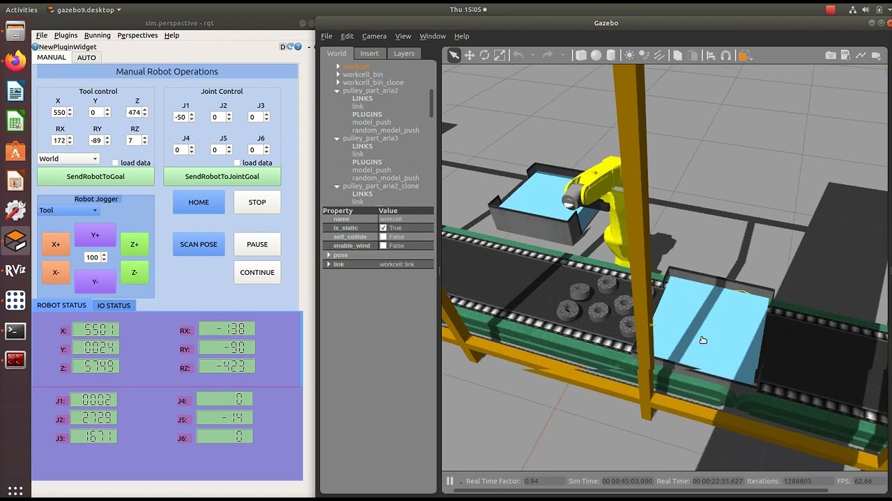 Manual Robot Control under Gazebo, ROS and MoveIt.