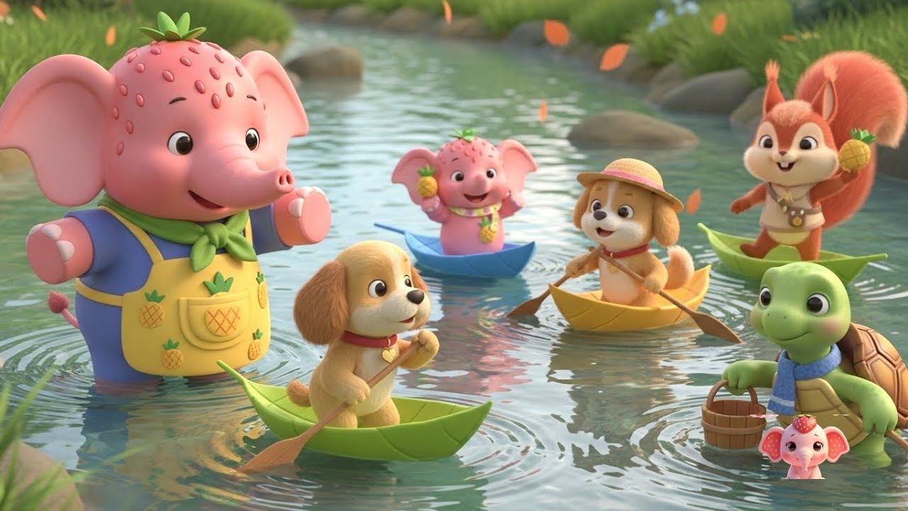 La Pandilla del Elefantito Fresa 🐘La regata de barcos de hojas en el arroyo tranquilo