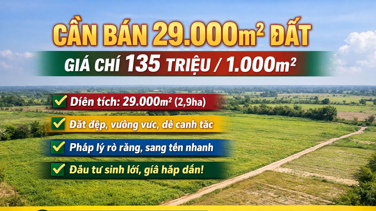 CẦN BÁN 29.000m² ĐẤT – GIÁ CHỈ 135 TRIỆU/1.000m²