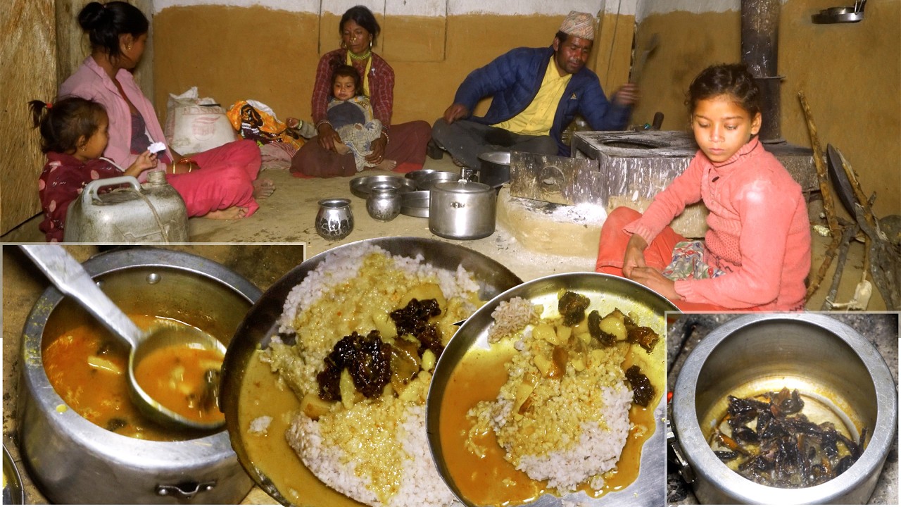 dharme brother cooks buff soup curry and rice for the family || Village cooking || rural Nepal  ||