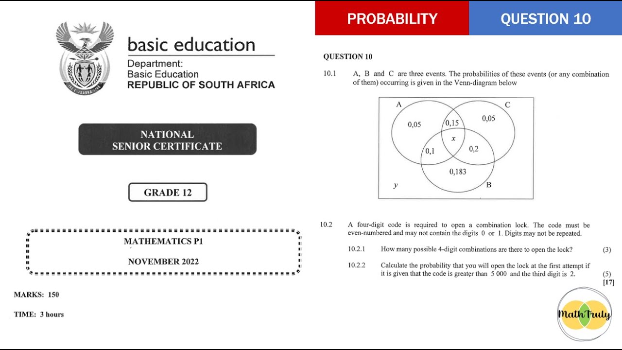 Probability Grade 12 Mathematics Paper 1 November 2022 NSC Question 10