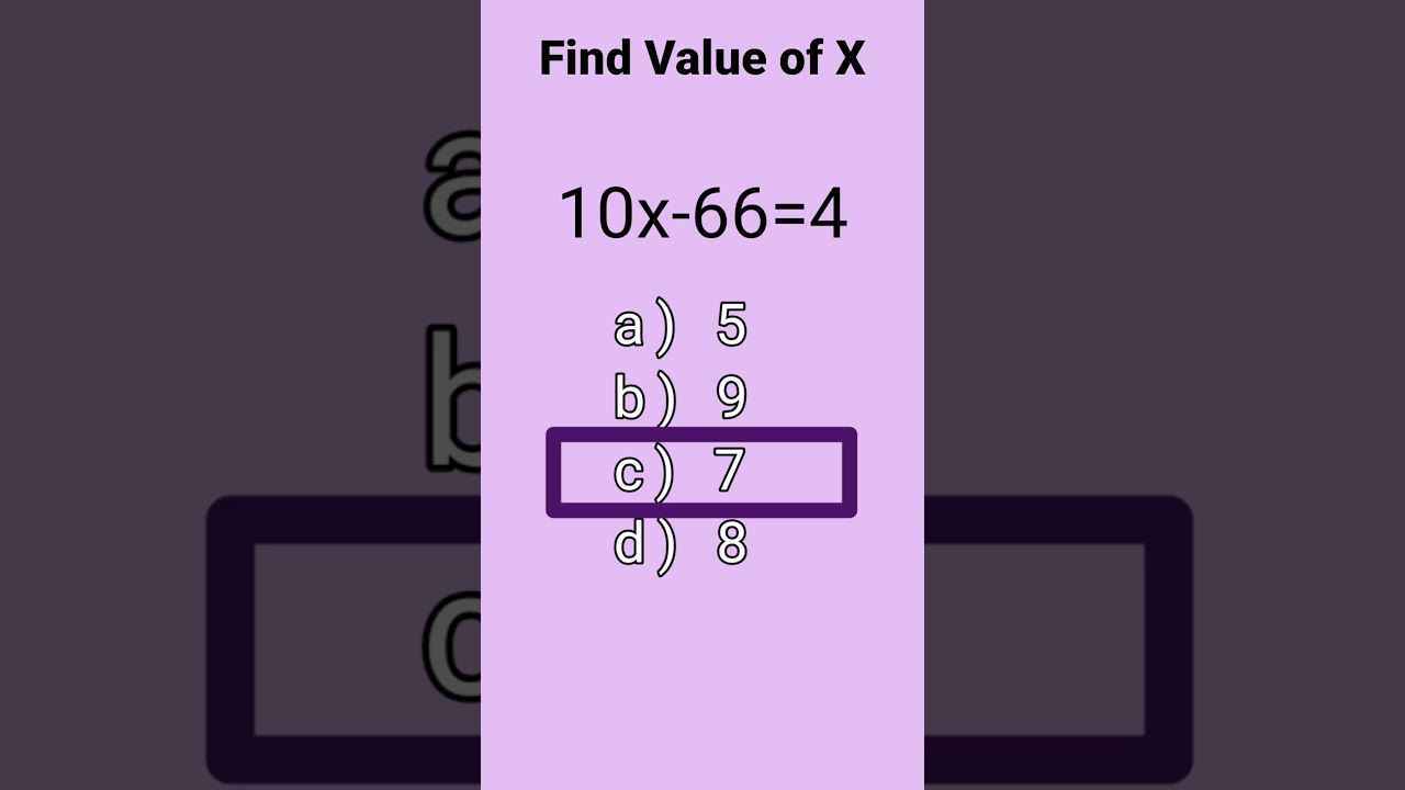 find the value of x |10x-66=4| mathematics mcqs #maths #dap_mcqs #shortvideo #trending #viral #yt