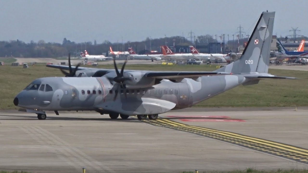 Polish Air Force CASA 295m landing & takeoff at Geneva/GVA/LSGG