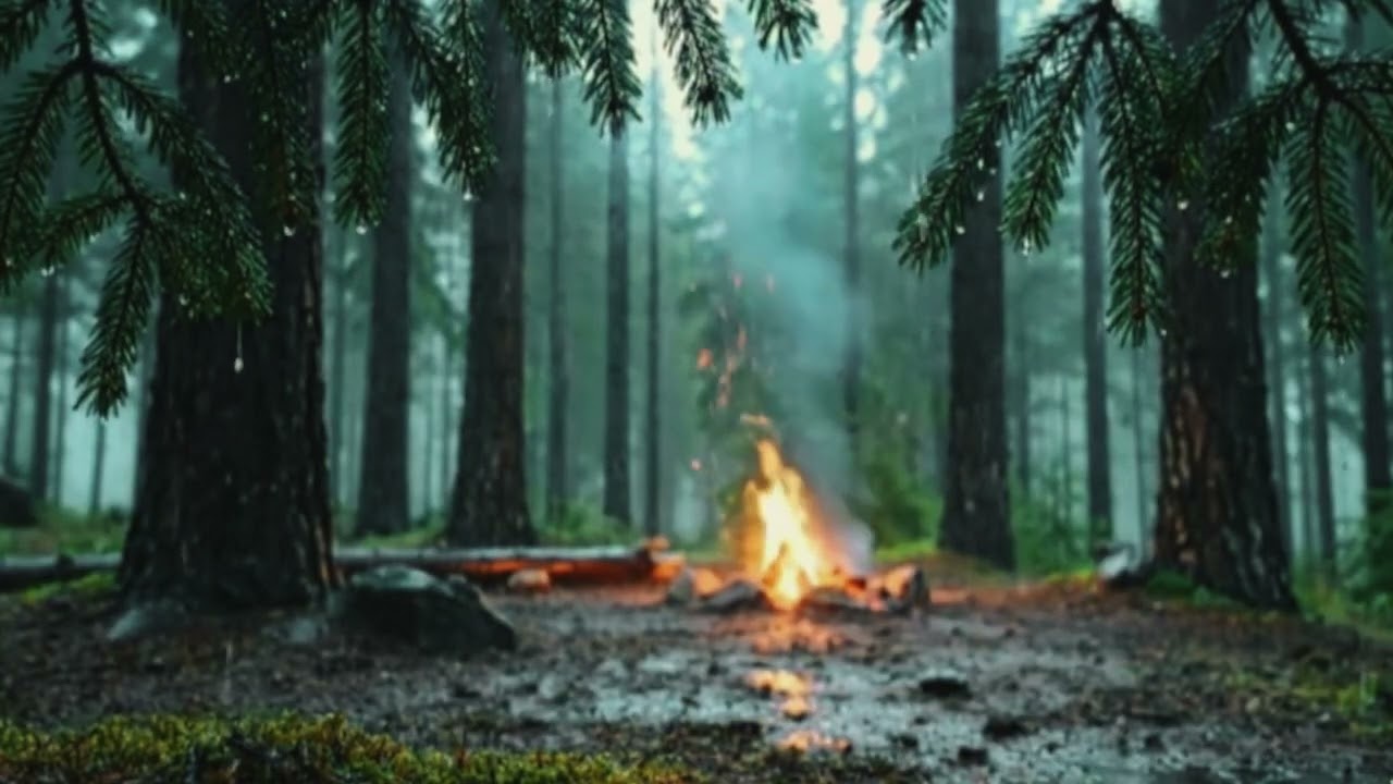 Rainy Forest Campfire ASMR 🌧️🔥 Relaxing Nature Sounds for Sleep, Focus & Stress Relief