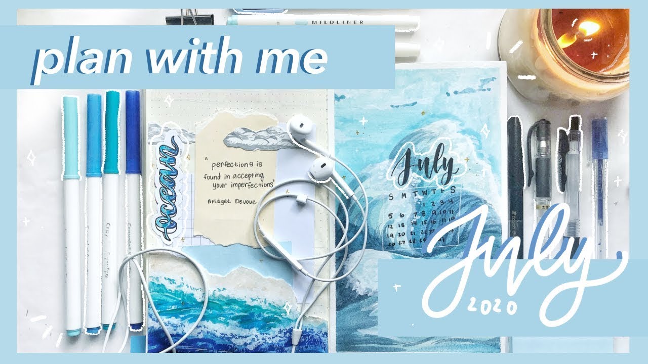 📒plan with me // July 2020  Ocean Waves bullet journal theme| mini life updates + mini storytime