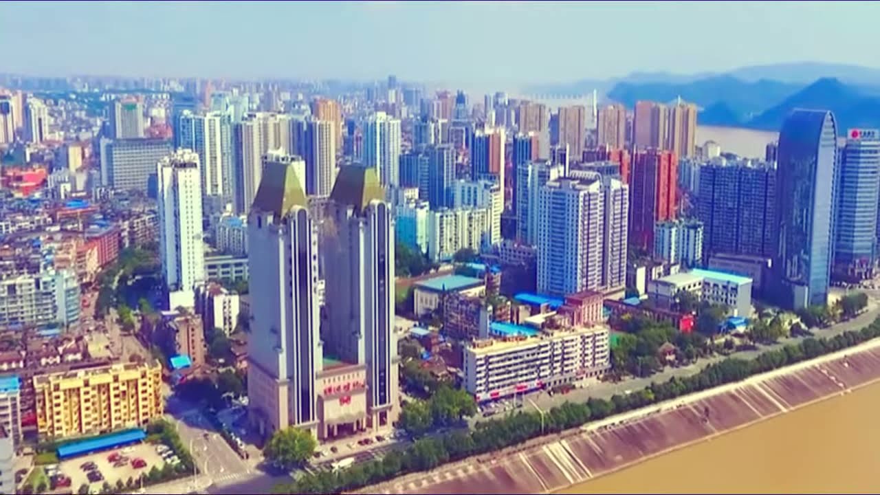CTGU in Yichang city  drone view . China three gorges University ,Hubei Yichang  宜昌