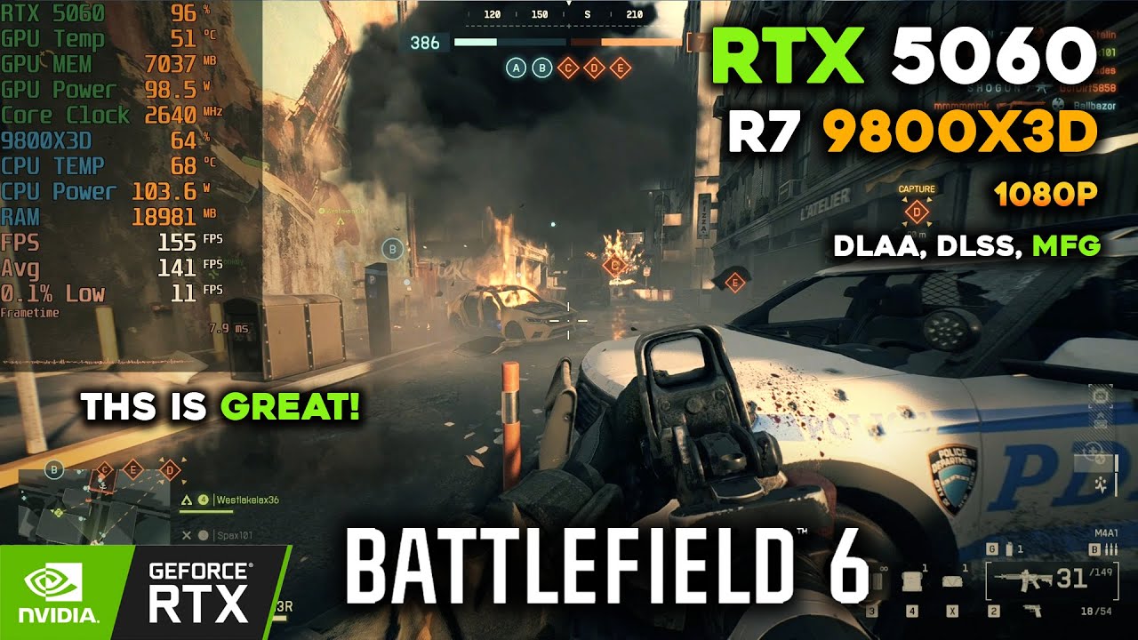 Battlefield 6 на RTX 5060 | DLAA, DLSS, MFG | Тест производительности 1080p