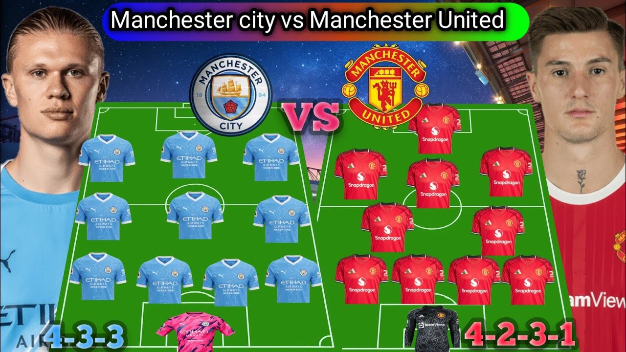 MANCHESTER UNITED VS MANCHESTER CITY. HEAD TO HEAD PREDICTED LINEUPS EPL SEASON 2026.