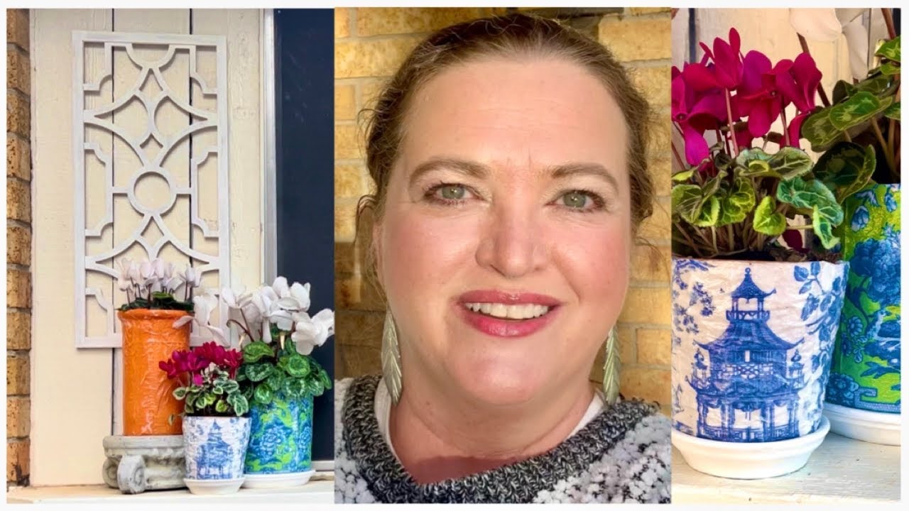 Bringing my love of blue & white and chinoiserie outdoors+potted cyclamen 💙🤍🩷 | Wendi Gardens