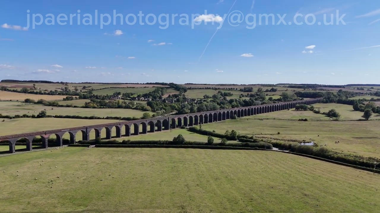 4k drone flight showing the Welland Valley Viaduct from Harringworth perspective