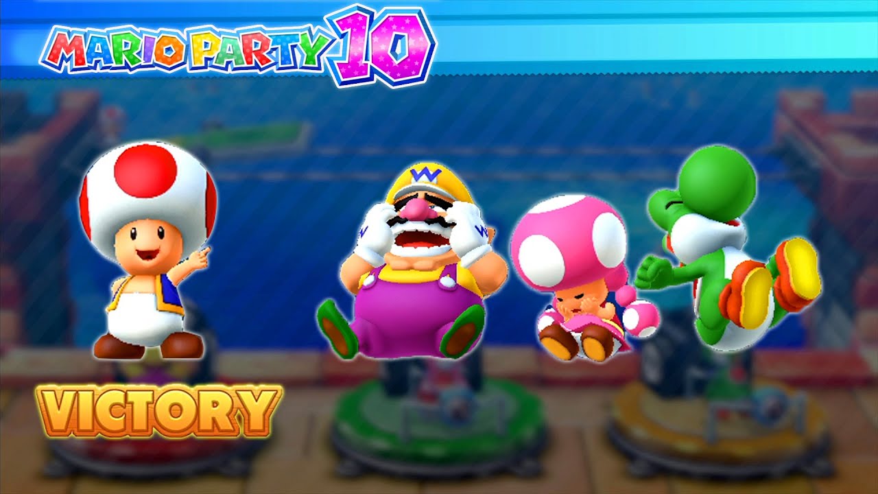Mario Party 10 - All 1 vs 3 Minigames Toad vs Wario, Toadette & Yoshi (Master CPU)
