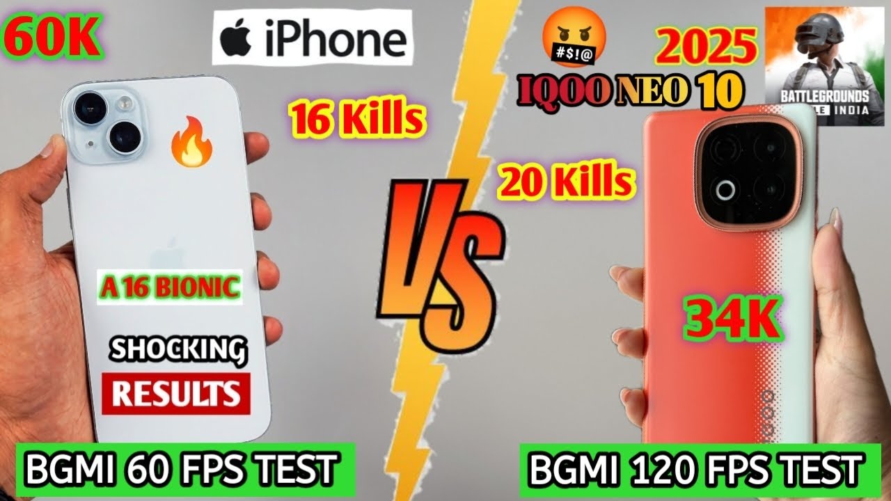 iPhone 15 BGMI 60 FPS Vs iQOO Neo 10 BGMI 120 FPS | With fps meter+Recoding