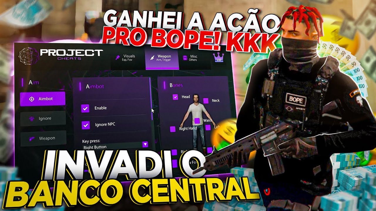 INVADI O BANCO CENTRAL XITADO E GANHEI A AÇÃO PRO BOPE USANDO PROJECT MOD NO GTA RP