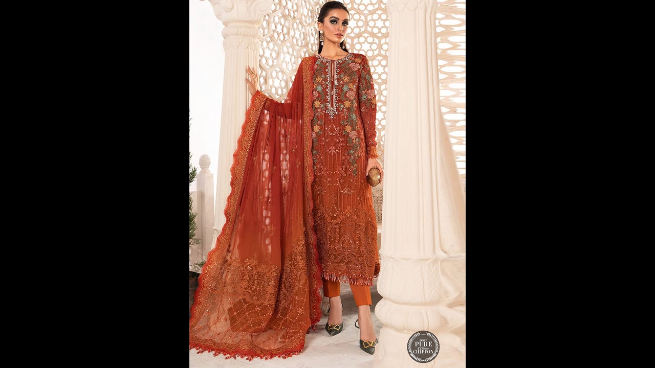 Maria. B. Luxury Chiffon | Burnt Orange & Rust (MPC-205) | Master Replica | Price Rs 11,000/-