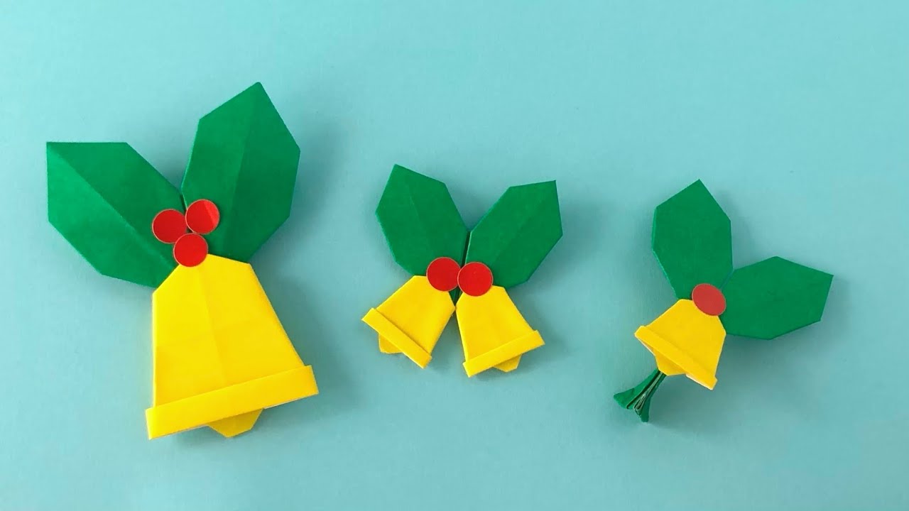 【折り紙】ひいらぎ3種類とベルの作り方〈クリスマス作品〉