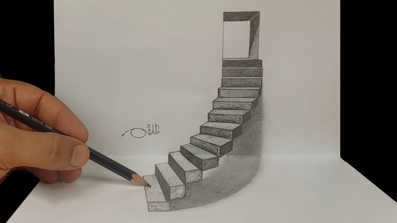 تعلم رسم سلم ثلاثي الأبعاد سهل جدا – How to Draw 3D Art–Optical Illusions Guide–Art Tutorial