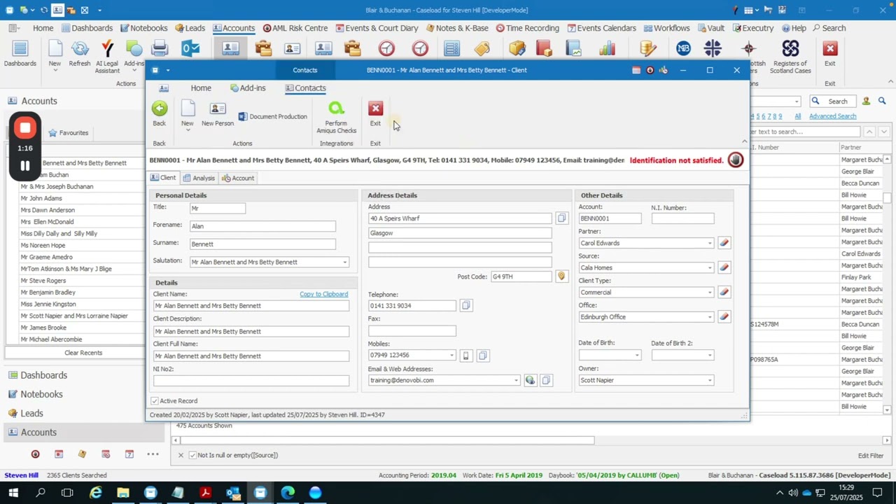 CaseLoad Features - Amiqus Integration in AML Risk Centre