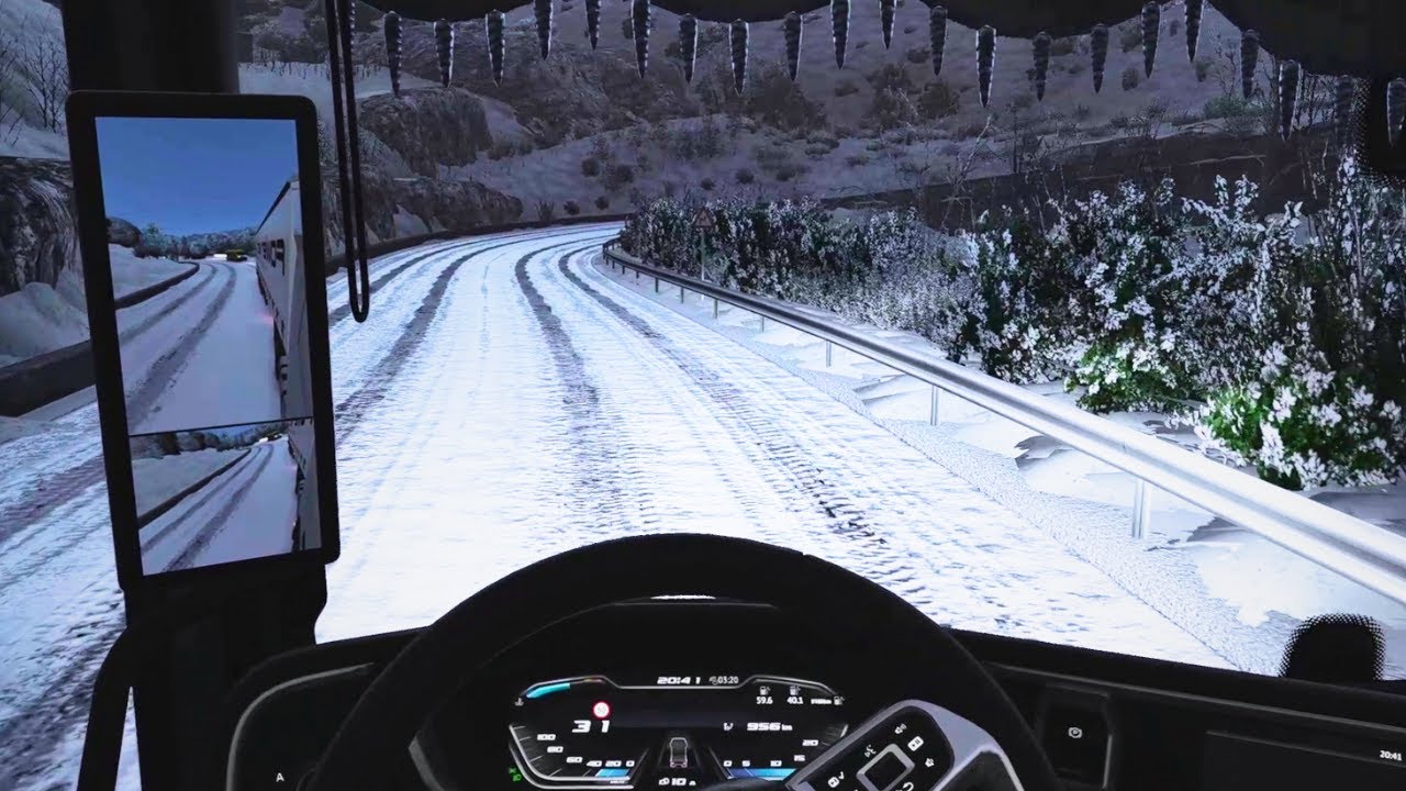 Snowy Night Drive Through Sardinia | Realistic & Cozy | No Commentary | ETS2