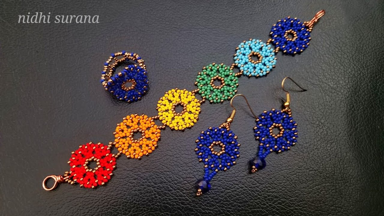 ⚜️ Beautiful Beaded Set/ Bracelet, Earrings, Ring/ Pulsera, Aretes & Anillo Tutorial Diy (0447)