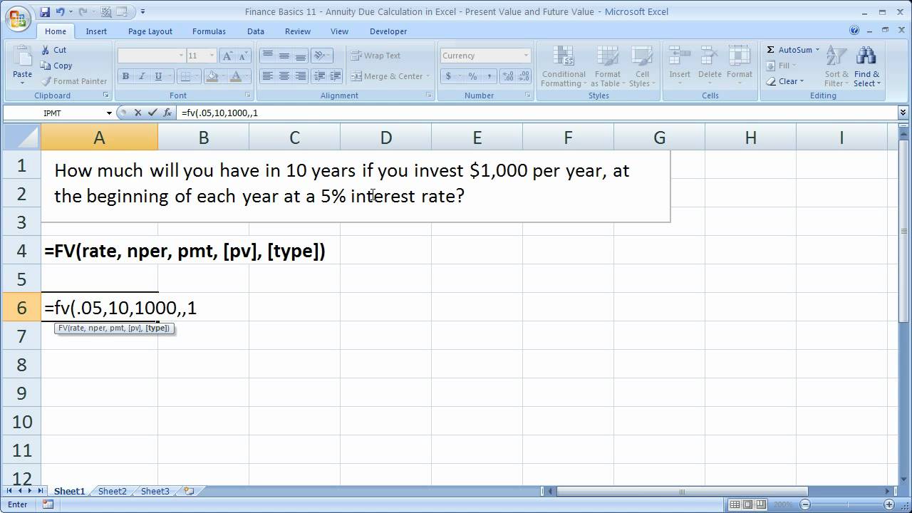 Finance Basics 11 - Annuity Due Calculation in Excel - Present Value and Future Value
