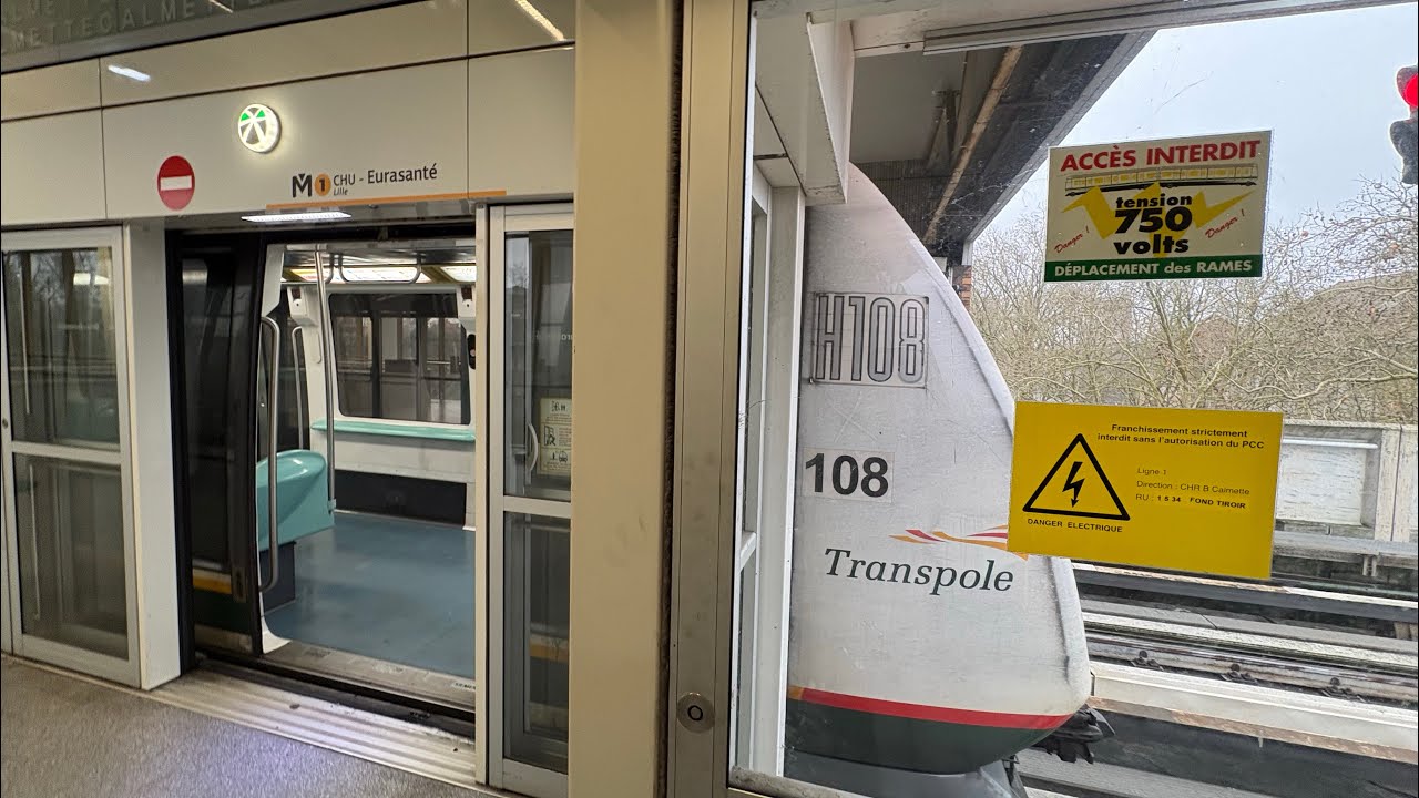 [METRO] Ligne 1 🟡 trajet complet entre 4 cantons Stade pierre mauroy et chu eurasante rame HP 108 