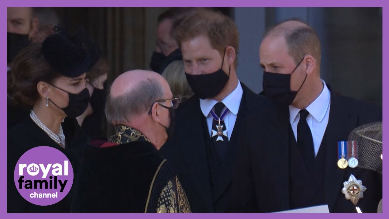 Prince Harry and William Walk Together as Royal Family Departs Prince Philip's Funeral