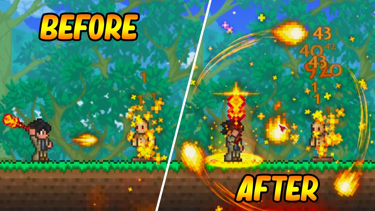 Terraria, But Damaging Enemies UPGRADE Reworked Magic Weapons...