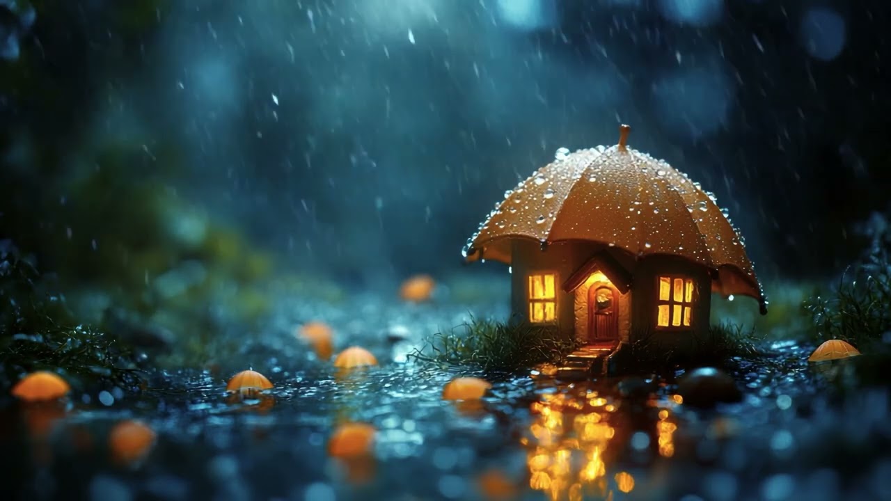 The Tiny Umbrella House | 2 Hours of Heavy Rain & Cozy Lights