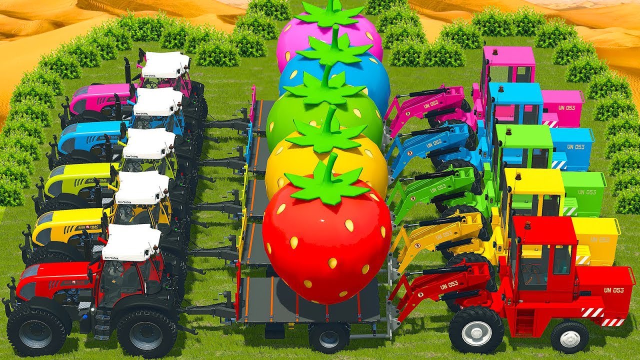 EPIC TRACTOR BATTLE JOHN DEERE vs CASE vs FENDT TRANSPORTING GIANT STRAWBERRY - Farming Simulator 25