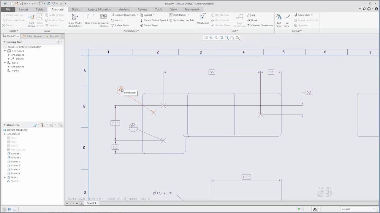 New to Creo 4.0 - 2D-3D Detailing - Datum Targets