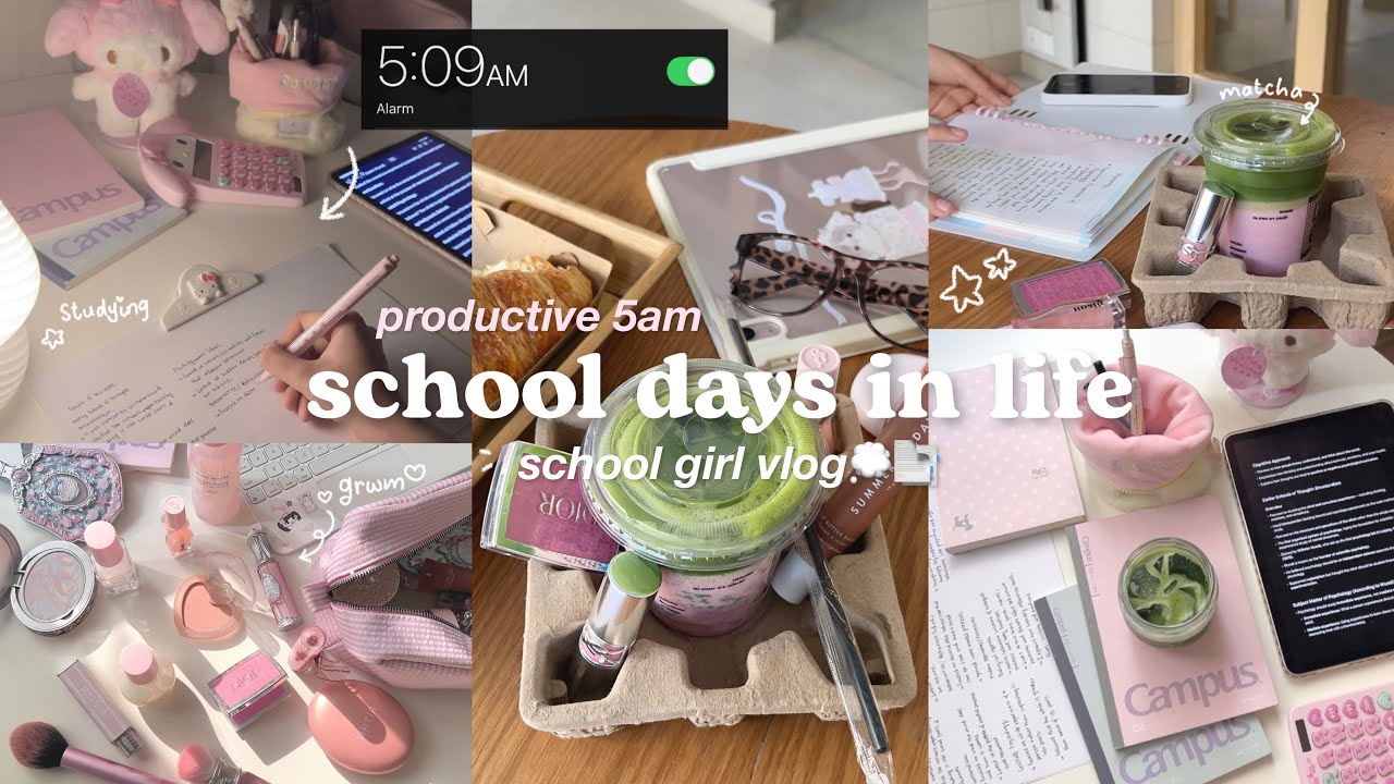 Productive school days in life ☆ 5:00am morning routine, GRWM, study sessions ☆ school girl vlog