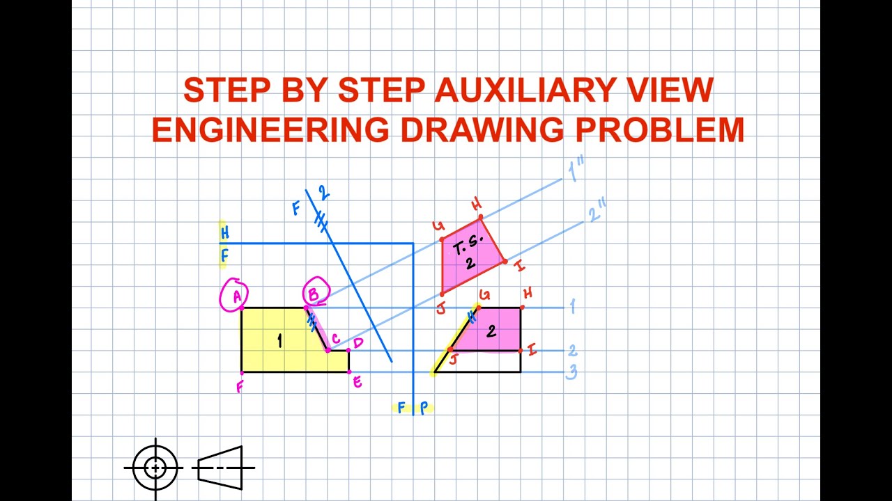 Partial Auxiliary View Problem Step by Step Solution Engineering Drawing