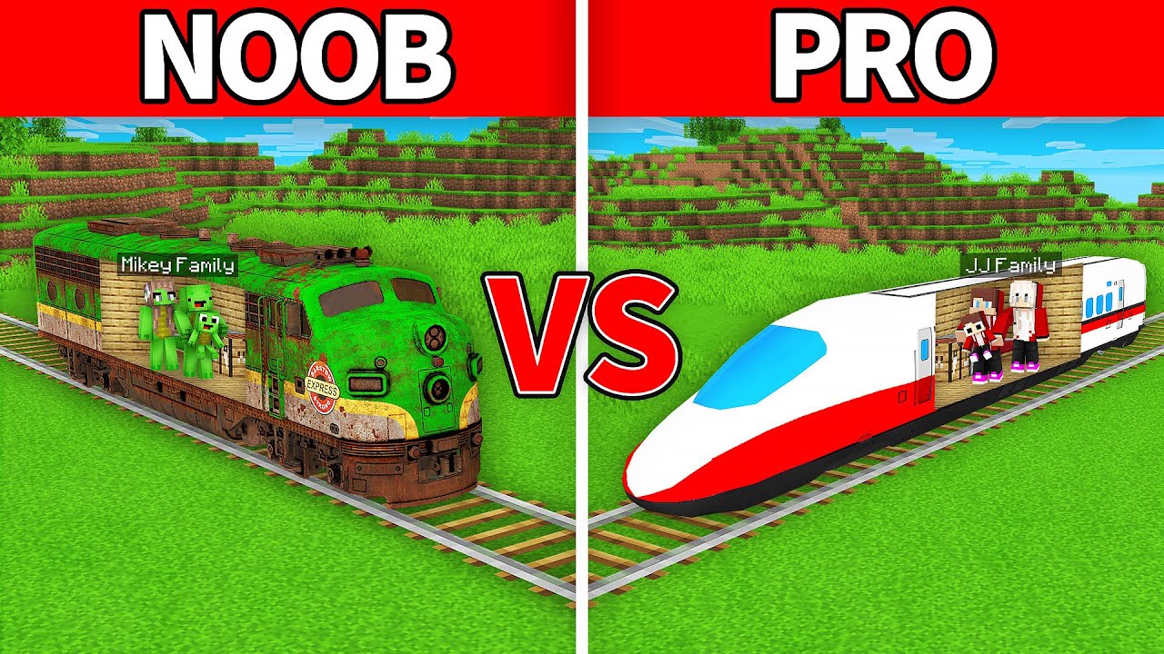 JJ's Family Train Base vs Mikey's Family Train House Battle - Maizen Parody Video in Minecraft