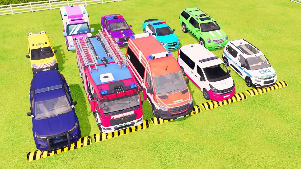TRANSPORTING POLICE, FIRE DEPARTMENT & AMBULANCE VEHICLES  With Man & Volvo Truck  Farming Simulator