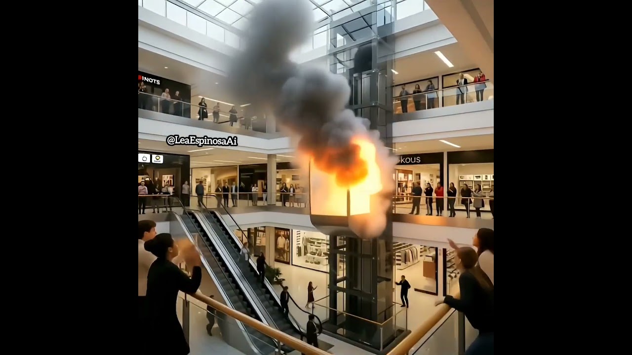 INSANE MOMENT: Fire ERUPTS INSIDE Crowded Mall Elevator! #LeaEspinosaAi #shorts