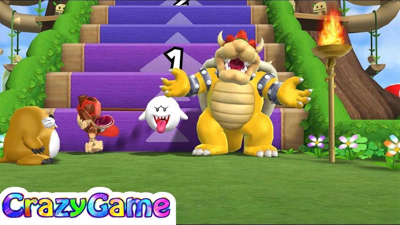 Mario Party 9 Step It Up - Bowser vs Peach (Diddy Kong) vs Daisy (Boo) Gameplay (Master CPU)