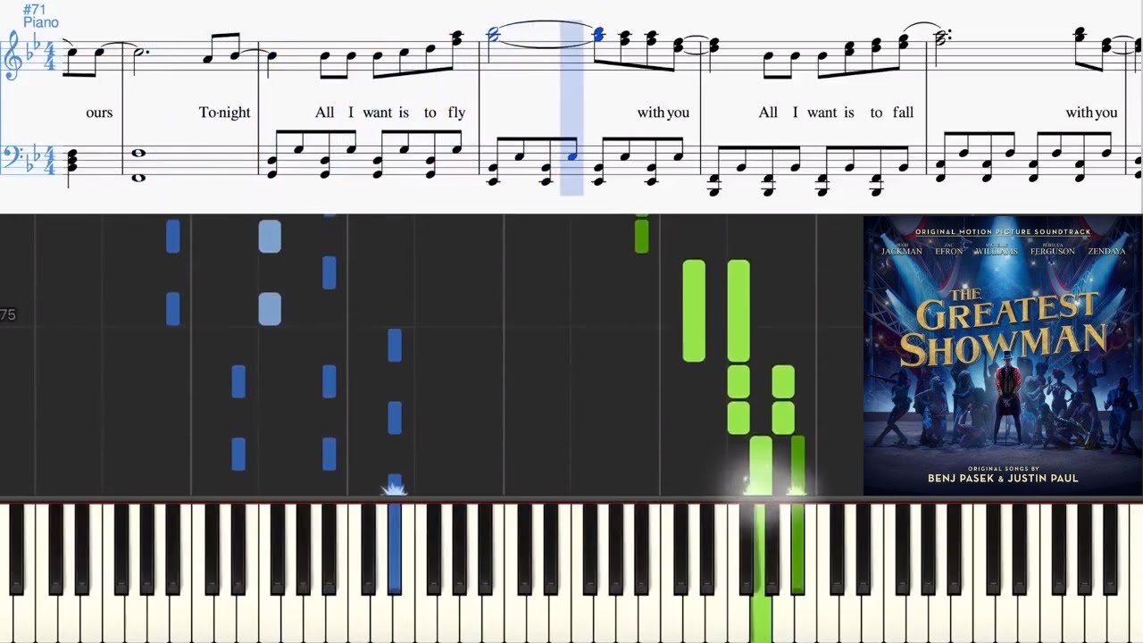 Rewrite The Stars (from The Greatest Showman) (Synthesia Piano Tutorial w/Lyrics)