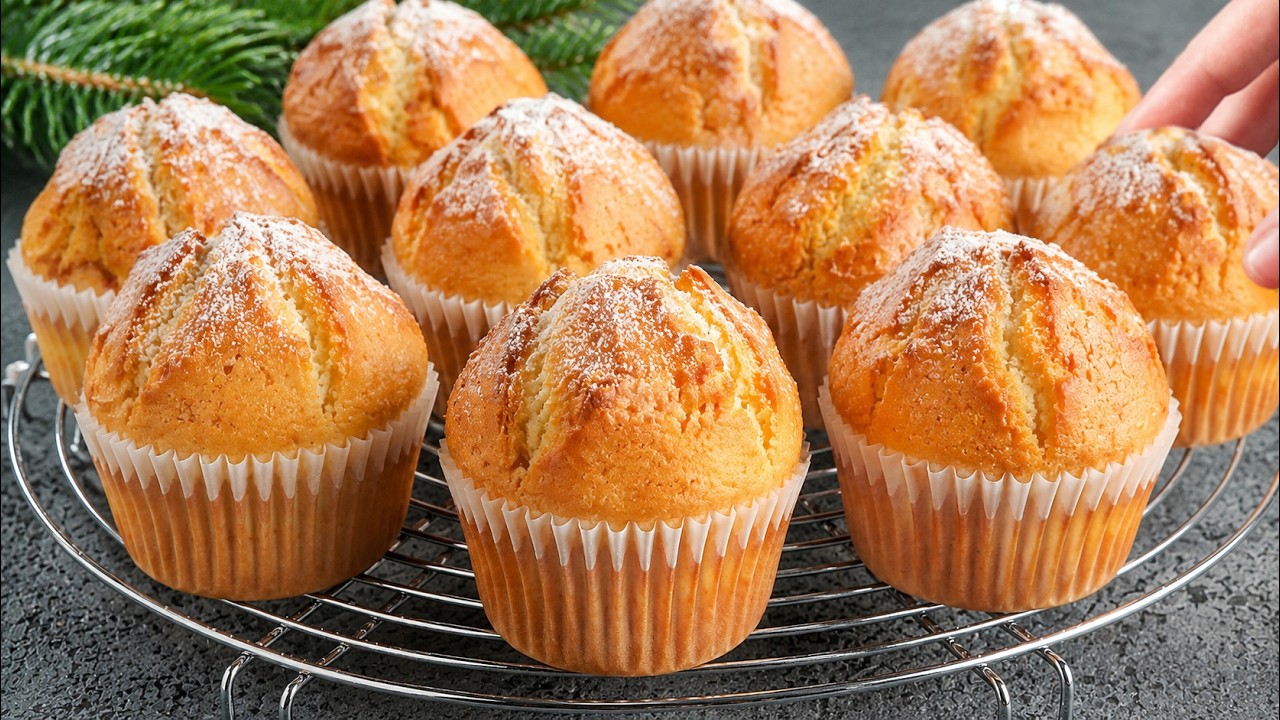 Tall and delicious muffins! In 10 minutes! Mix everything together and pop in the oven.