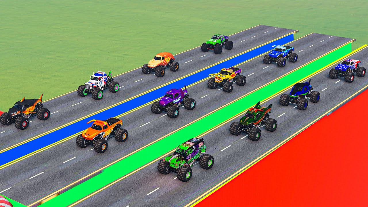 12 Monster Trucks VS Portal Trap - Monster Truck Crashes