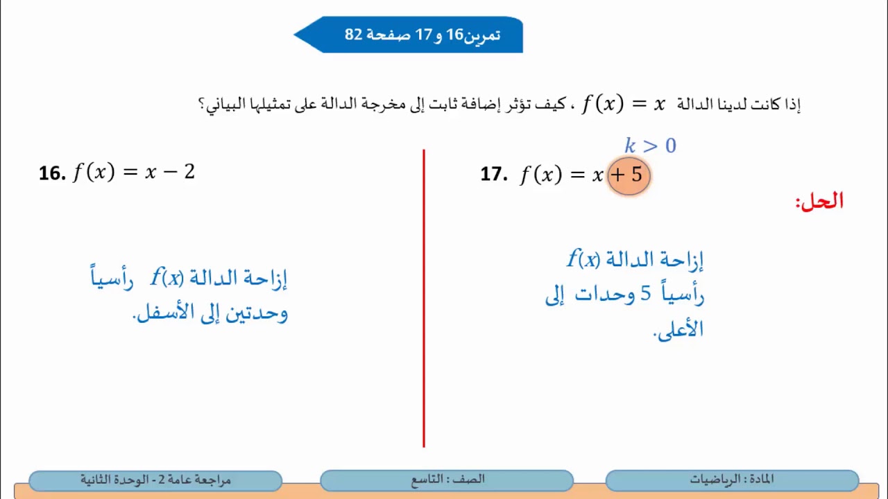 الصف التاسع الرياضيات مراجعة عامة 2