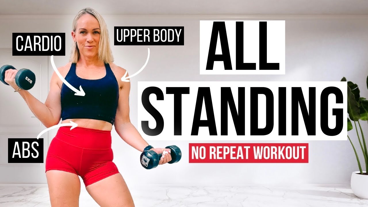 30 MIN STANDING UPPER BODY & ABS WORKOUT | No Repeat with Dumbbells