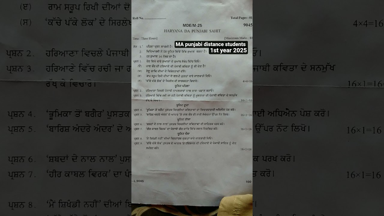 haryana da punjabi sahit MA punjabi 