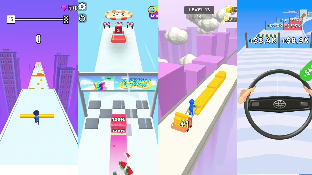 Jelly run 2048 Vs Roof rails Vs Steering wheel evolution Vs Brick builder #games #mathgame #brickbui